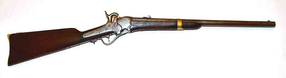 Model 1851 Sharps carbine, caliber .52, for paper cartridges. This is the model that really launched the company towards fame and fortune.